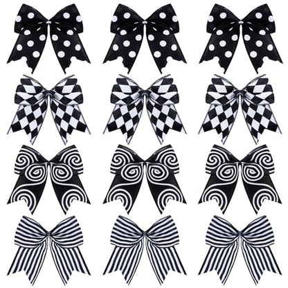 12 Pcs Black and White Christmas Bows Halloween Tree Decor Set