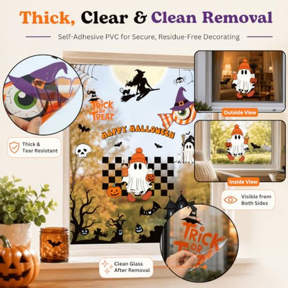 Halloween Window Stickers - Ghost Pumpkins Bats Spiders Decals 9 Sheets