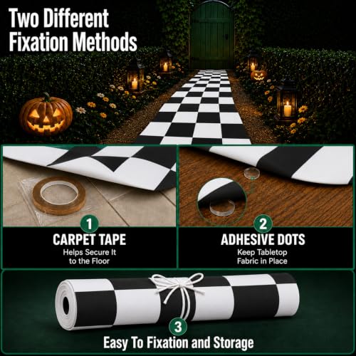 Halloween Checkerboard Runner Rug for Party Decor, 13.1 Ft
