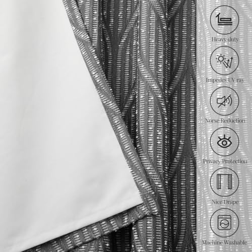 Dark Grey & White Full Blackout Curtains 52x84 Inches, 2 Panels - Geometric Room Darkening Drapes (Variation of THIS listing)
