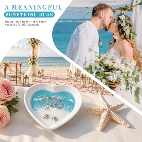Beach Jewelry Dish Heart Sea Turtle Ring Holder with Marine Resin Decor