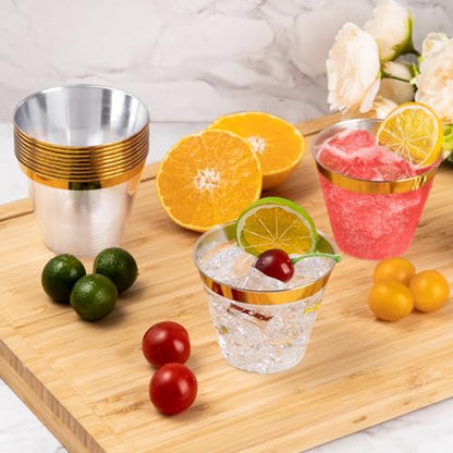 Gold Plastic Cups 9oz Disposable Party Cups - 200 Pack, Gold Rim