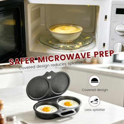 Dark Gray Dual Cavity Microwave Egg Poacher with Lid & Handle - 1pcs