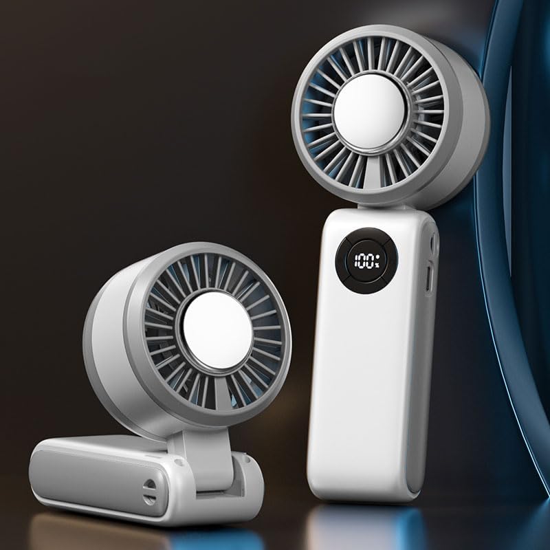Skiennix Portable Handheld Fan - 3-in-1 Rechargeable Personal Fan with 5 Speed Settings | 4000mAh Battery, Digital Display, 90° Foldable Design for Travel & Outdoor Use