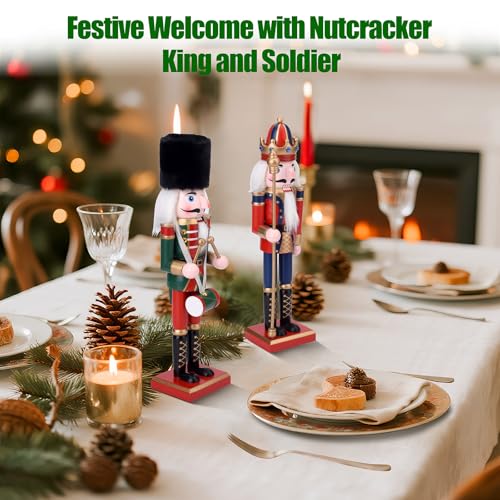 Christmas Nutcracker King & Soldier Figures Set - Wooden Holiday Decor