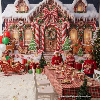 Christmas Gingerbread House Backdrop Banner Xmas Party Decor Multi8 10x8ft