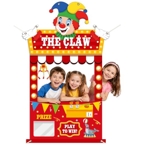 Carnival Circus Claw Machine Photo Backdrop with Clown & Lights - Party Decorations