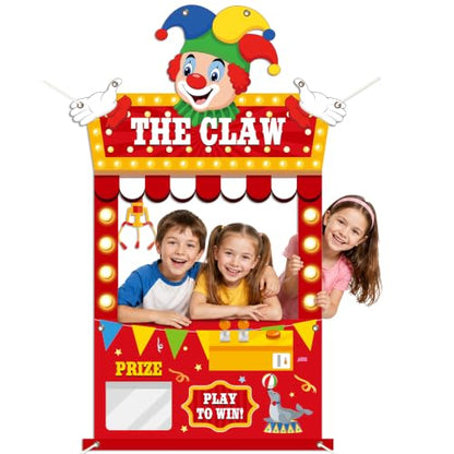Carnival Circus Claw Machine Photo Backdrop with Clown & Lights - Party Decorations