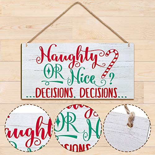 Naughty or Nice Christmas Wood Sign Hanging Wall Decor - Rustic Holiday Decoration