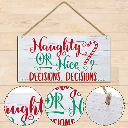 Naughty or Nice Christmas Wood Sign Hanging Wall Decor - Rustic Holiday Decoration