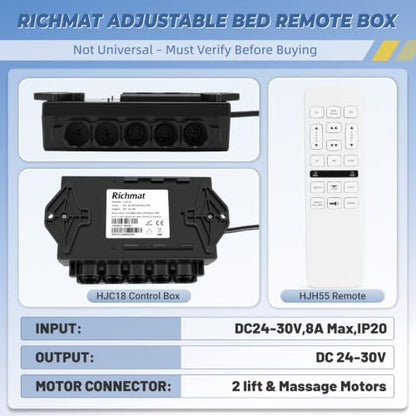 Adjustable Bed Remote Control HJH55 & HJC18 for Richmat Systems, Incl LED & USB