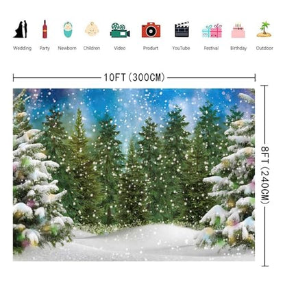 INRUI Winter Forest Landscape Photography Backdrop 10x8FT - Vinyl Studio Background for Events & Studio Use