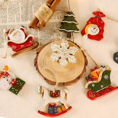 Snowflake Resin Christmas Tree Ornament 6x6cm - Snowman, Sled, Sock DIY Decor