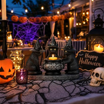 Halloween Black Cat Decorations - Resin Gothic Tabletop Centerpiece - Cat Variation