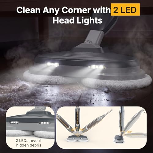 Grey NEWBULIG Steam Mop for Floor Cleaning with Dual Rotating Pads - 6.61"D x 14.41"W x 47.24"H