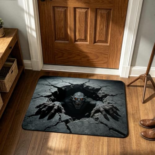 Halloween Illusion Rug 3D Skeleton Floor Mat for Front Door Indoor Outdoor - 3'11" x 2'8" Variation A