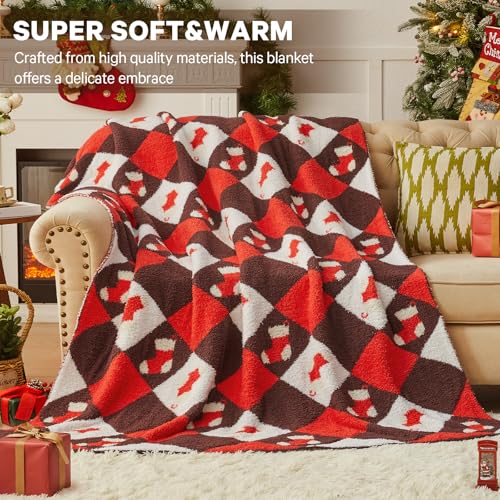Christmas Knitted Throw Blanket - Ultra-Soft 60x80 with Stocking Pattern, Cozy Holiday Decor