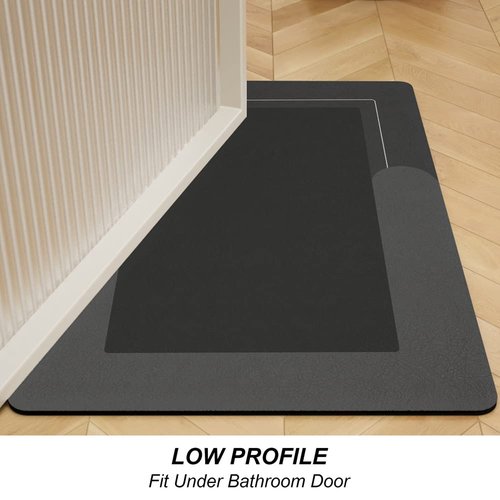 HelloTree 3PCS Bath Mat Rug Rubber Non Slip Quick Dry Rug Sets Super Absorbent Thin Bathroom Rugs Fit Under Door Dark Grey Washable Bathroom Floor Mats for in Front of Bathtub, Shower Room, Sink
