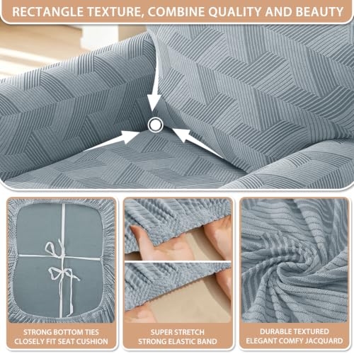 Light Grey 4-Piece Stretch Couch Cover for 72-90 Inch Sofa - Rectangle Pattern, Thick & Washable