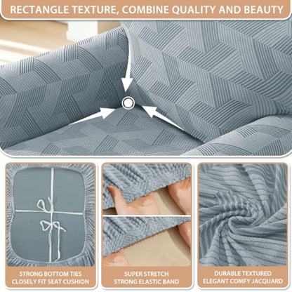 Light Grey 4-Piece Stretch Couch Cover for 72-90 Inch Sofa - Rectangle Pattern, Thick & Washable