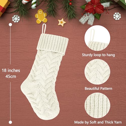 Christmas Stockings 14-Inch Knit Stocking Set - Ivory & Khaki, Pack of 4