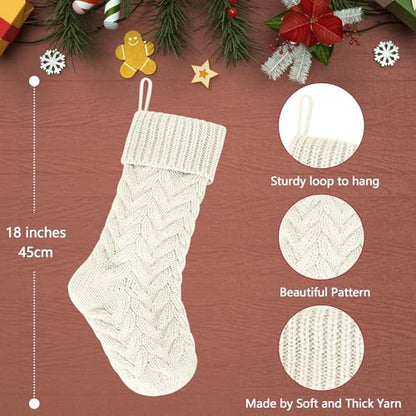 Christmas Stockings 14-Inch Knit Stocking Set - Ivory & Khaki, Pack of 4