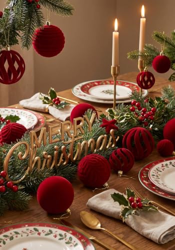 Burgundy Velvet Christmas Ornaments Set - 46pcs Holiday Tree Decorations