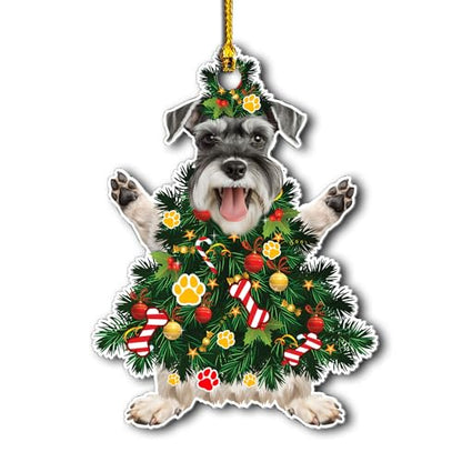 Schnauzer Christmas Tree Ornament - Festive Holiday Acrylic Dog Decor - Schnauzer Xmas Tree Variation