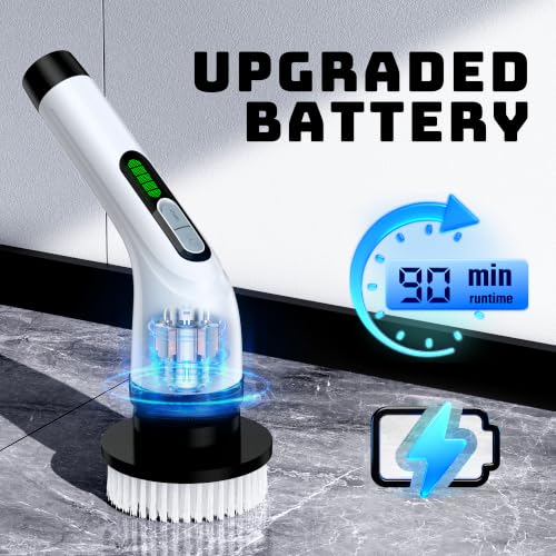 VigorDay Electric Spin Scrubber for Bathroom with Long Handle - White