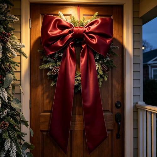 Large Satin Christmas Tree Topper Bow - Wine Red Holiday Decoration