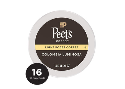 Peet's Coffee Colombia Luminosa K Cup Pack, Light Roast, Mild, Bright, Smooth Light Roast Blend of Columbia & Ethiopian Coffees, with A Delicate, Hint of Sweetness, 16 ct