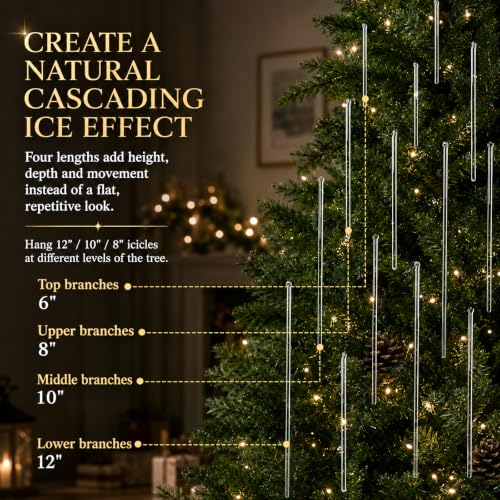 Handmade Glass Icicle Christmas Ornaments Set - Crystal Clear Holiday Decor, 32 Pieces