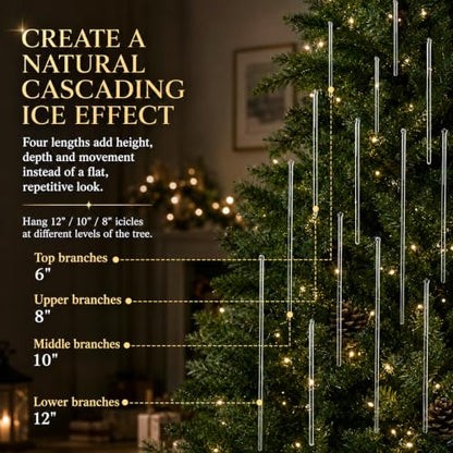 Handmade Glass Icicle Christmas Ornaments Set - Crystal Clear Holiday Decor, 32 Pieces