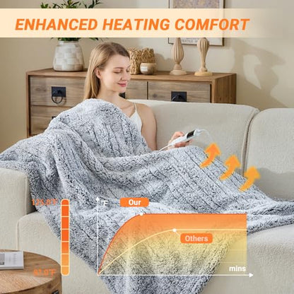 Light Gray Twin Heated Blanket 62x84 with Auto-Off & 10 Heating Levels