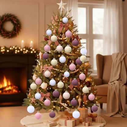 Velvet Christmas Balls 30 Pcs Flocked Holiday Ornaments - Pink Purple Variation