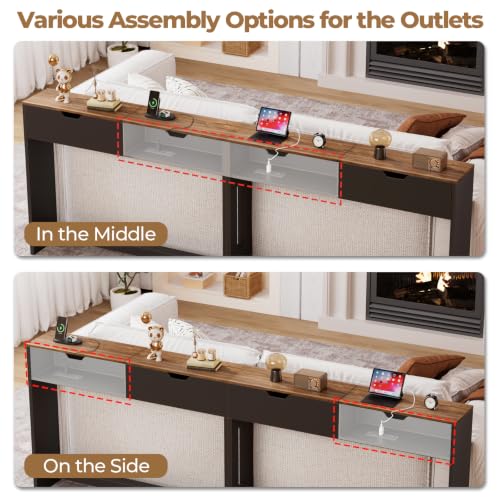78.7-Inch Flip Top Couch Table with Outlets & Hidden Storage - Brown