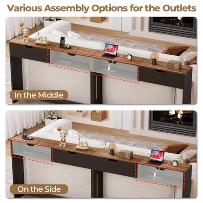 78.7-Inch Flip Top Couch Table with Outlets & Hidden Storage - Brown