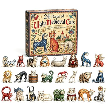 24 Days Medieval Cat Ornament Advent Calendar - Holiday Decor Countdown