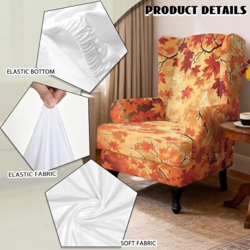 Maple Leaves Wingback Chair Cover 2 Piece Slipcover - Maple Leaves Variation