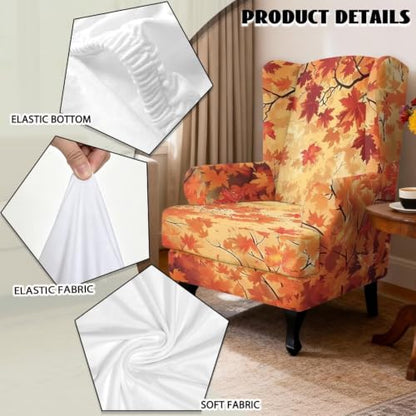 Maple Leaves Wingback Chair Cover 2 Piece Slipcover - Maple Leaves Variation
