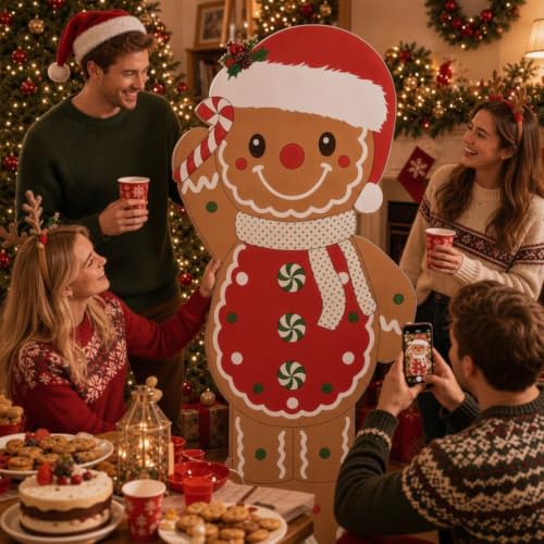 Christmas Gingerbread Cardboard Cutout - Life Size Holiday Decoration - 47x23 inches - Santa Costume