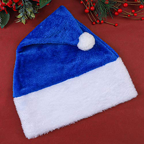 Blue Christmas Hats for Adults - 6 Pack, Santa Hat Holiday Costume