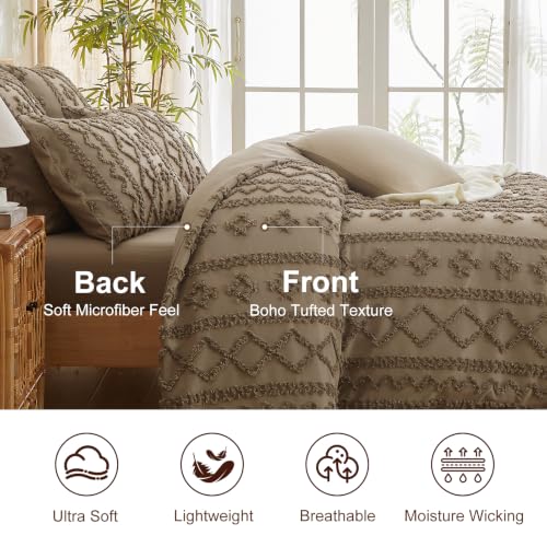 King Size Tufted Duvet Cover Set Farmhouse Taupe Bedding