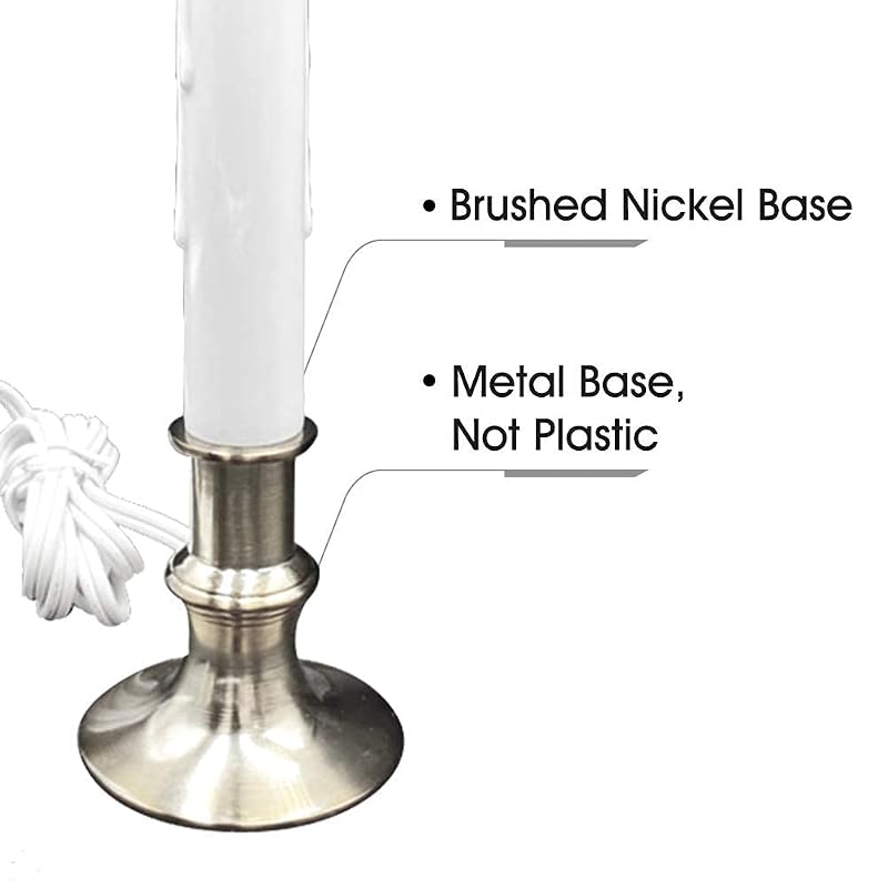 Daily Timer Window Candle 8/16 Hr Heavy Base Nickel Finish, UL Listed, 4 Pack with 2 Extra Bulbs (Brush Nickel, 4) - New Ideal Lights