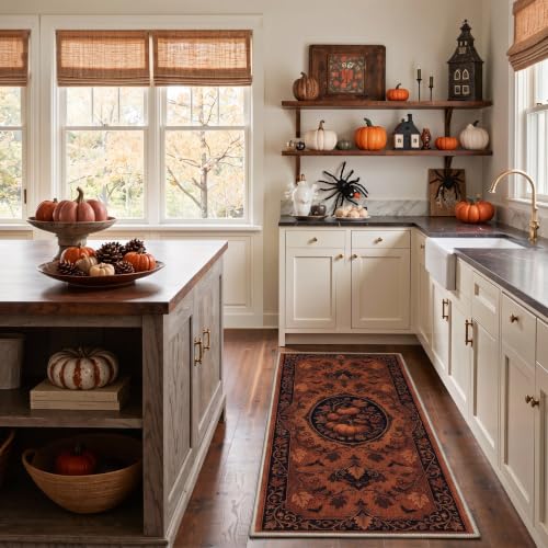 Halloween Pumpkin Maple Leaf Rug 2x10 Runner Non Slip Indoor Outdoor Decor