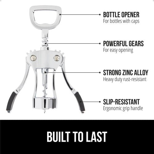GORILLA GRIP Wine Opener - BPA-Free Zinc Alloy Wing Corkscrew | Easy to Use, Dishwasher Safe, Black