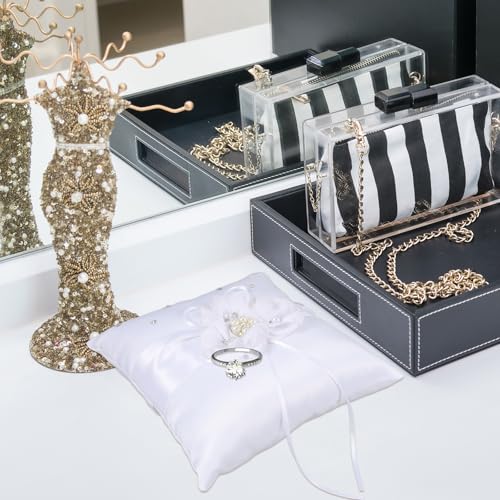 Wedding Ring Pillow 20x20cm with Pearl Flower Ribbon for Bridal Ceremony