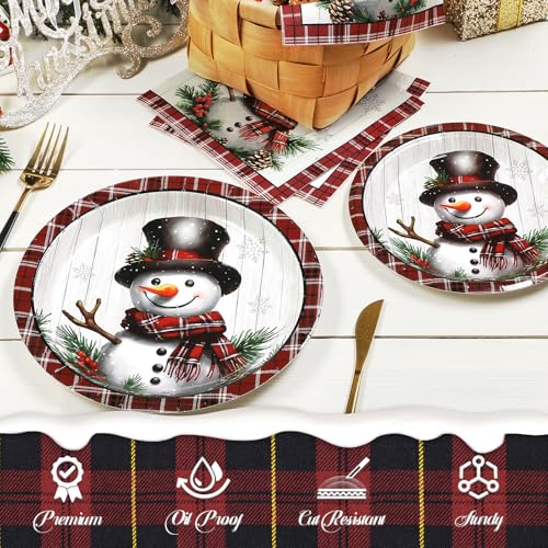 Homlouue Snowman Christmas Paper Plate and Napkin Set - 50 9-Inch Heavy Duty Disposable Dinner Plates for Holiday Party - Variation of Snowman