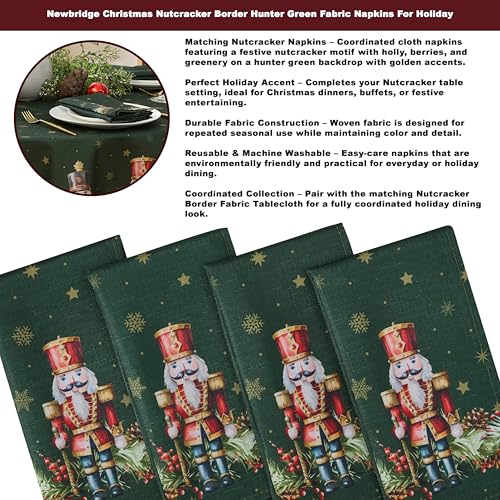 Christmas Nutcracker Fabric Napkins Set of 4 - Hunter Green Holiday Table Linens