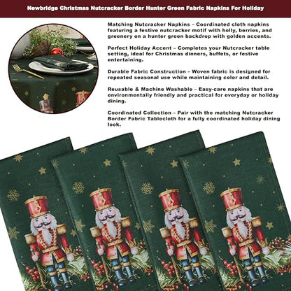 Christmas Nutcracker Fabric Napkins Set of 4 - Hunter Green Holiday Table Linens